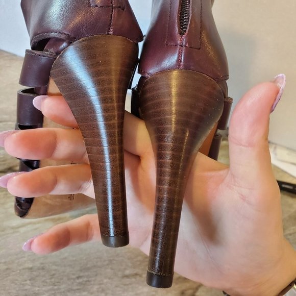 Rebecca Minkoff Sz 6 Debra Cutout Leather Bootie Caged Heels Brown Leather 3.75" - Picture 12 of 12